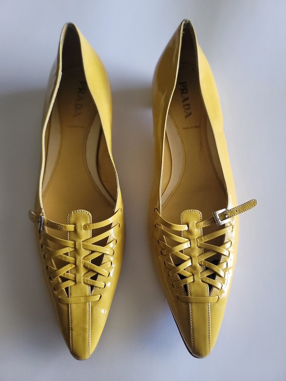 Prada Yellow Patent Leather Pointed Toe Flats